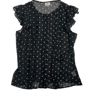 🖤Worthington Sheer Polkadot Black and White Cap Sleeve Button Down Shirt Blouse